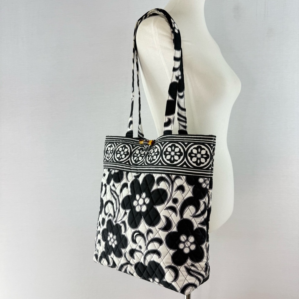 Vera Bradley Day and Night Black and White Floral Print Tote Bag